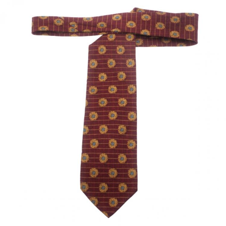 Pre Owned Ermenegildo Zegna Red Flower Print Silk Tie