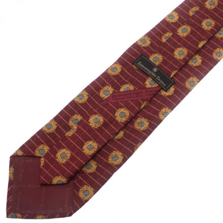 Pre Owned Ermenegildo Zegna Red Flower Print Silk Tie