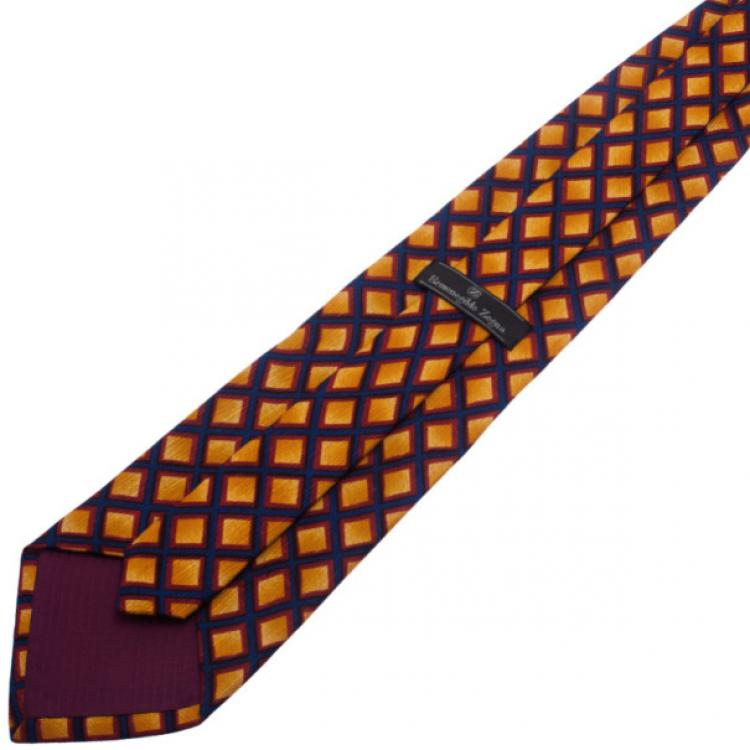 Pre Owned Ermenegildo Zegna Diamond Print Silk Tie