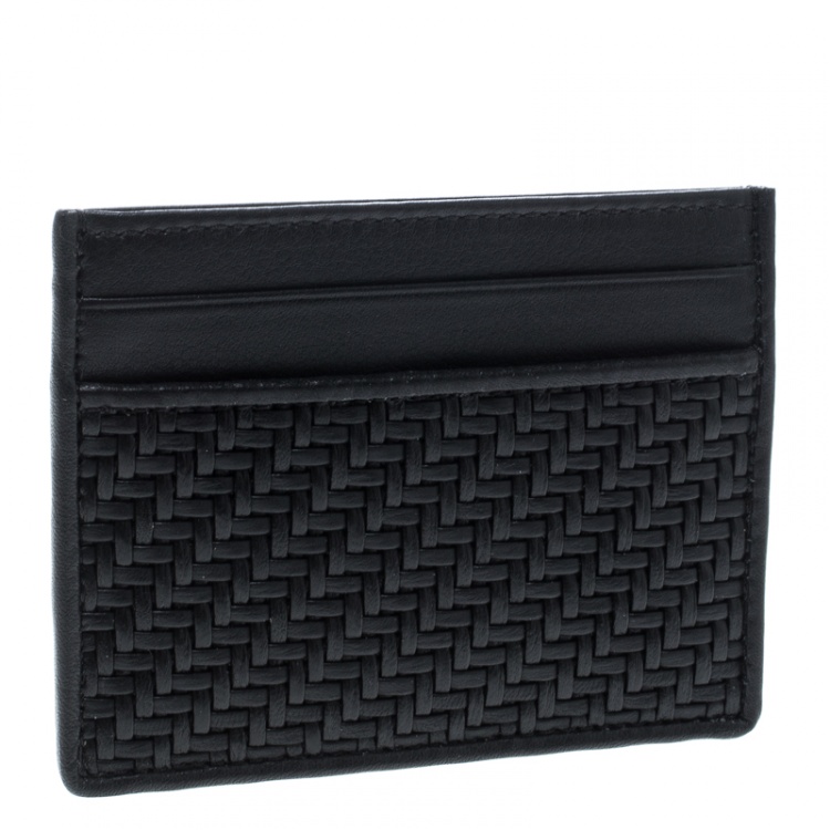 Pre Owned Ermenegildo Zegna Black Woven Leather Pelle Tessuta Card Holder