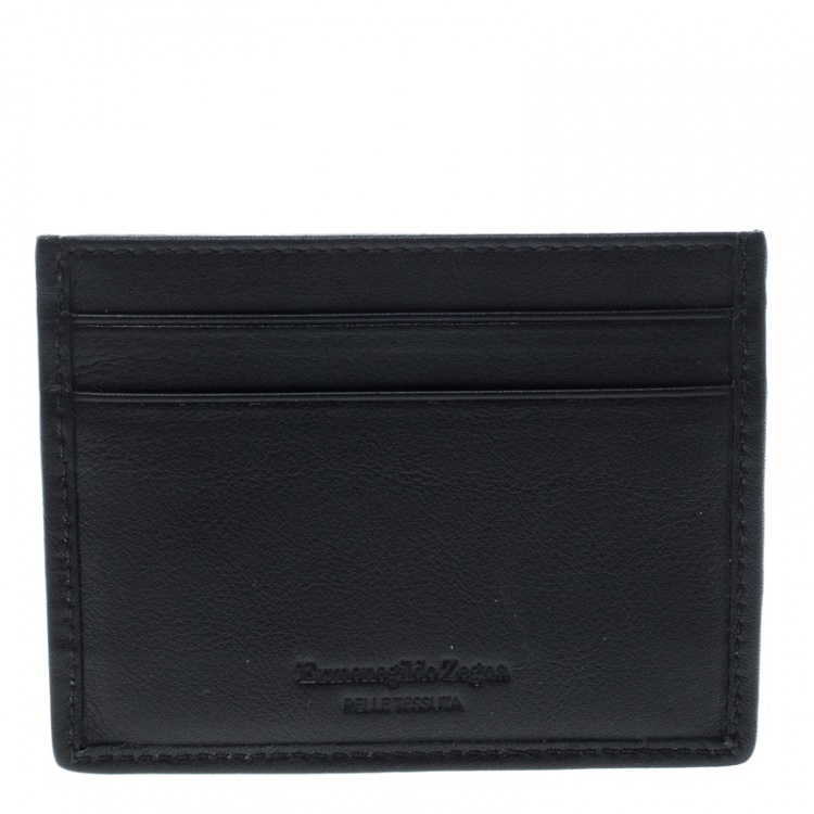 Pre Owned Ermenegildo Zegna Black Woven Leather Pelle Tessuta Card Holder