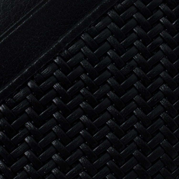 Pre Owned Ermenegildo Zegna Black Woven Leather Pelle Tessuta Card Holder