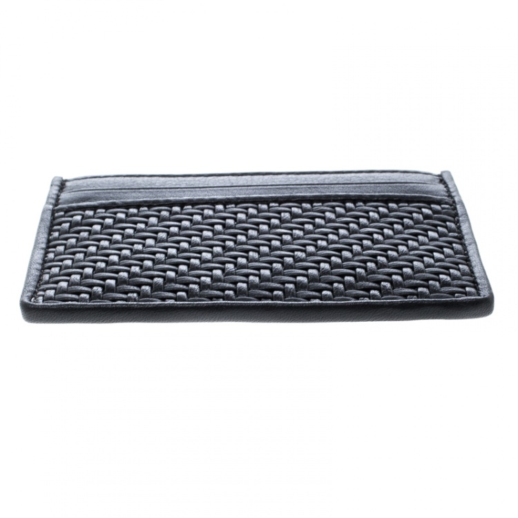 Pre Owned Ermenegildo Zegna Black Woven Leather Pelle Tessuta Card Holder