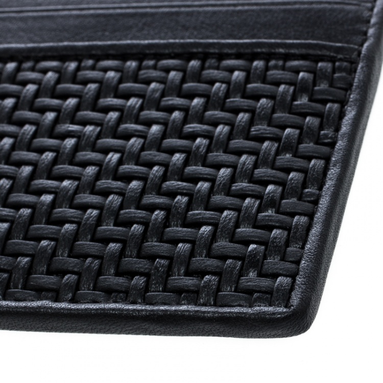 Pre Owned Ermenegildo Zegna Black Woven Leather Pelle Tessuta Card Holder
