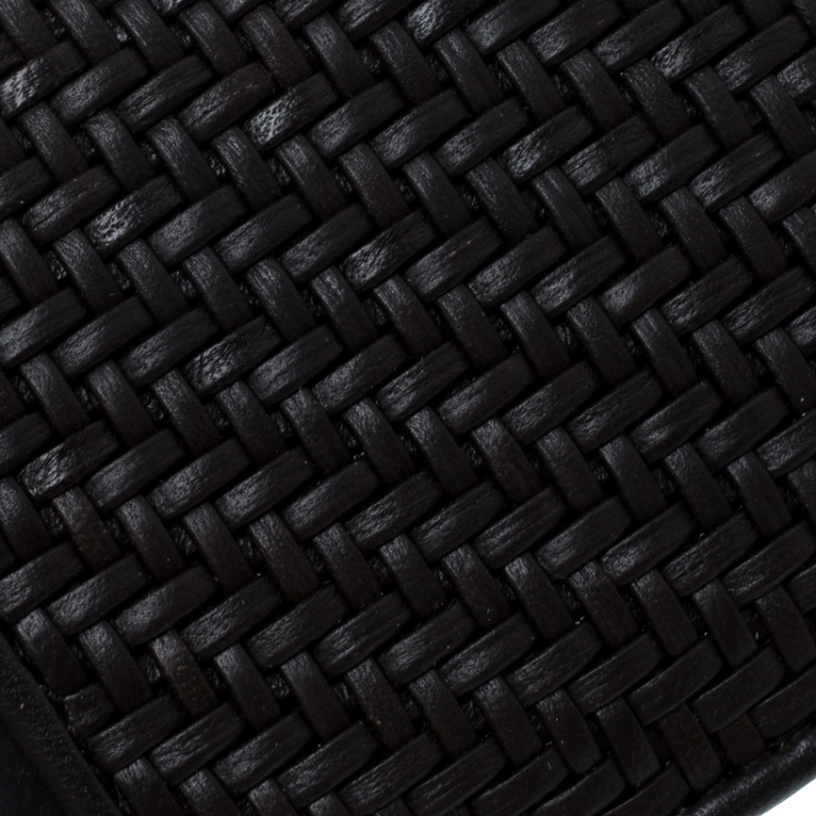 Pre Owned Ermenegildo Zegna Dark Brown Woven Leather Pelle Tessuta Case