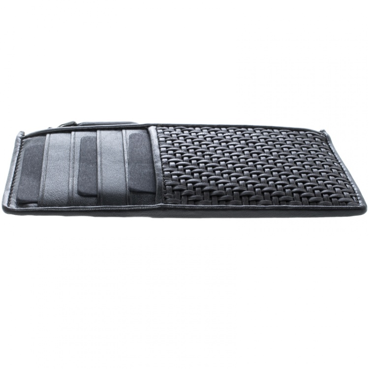 Pre Owned Ermenegildo Zegna Dark Brown Woven Leather Pelle Tessuta Case