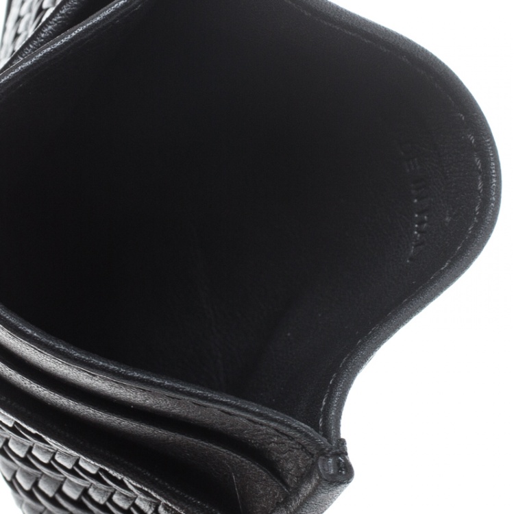 Pre Owned Ermenegildo Zegna Black Woven Leather Pelle Tessuta Card Holder