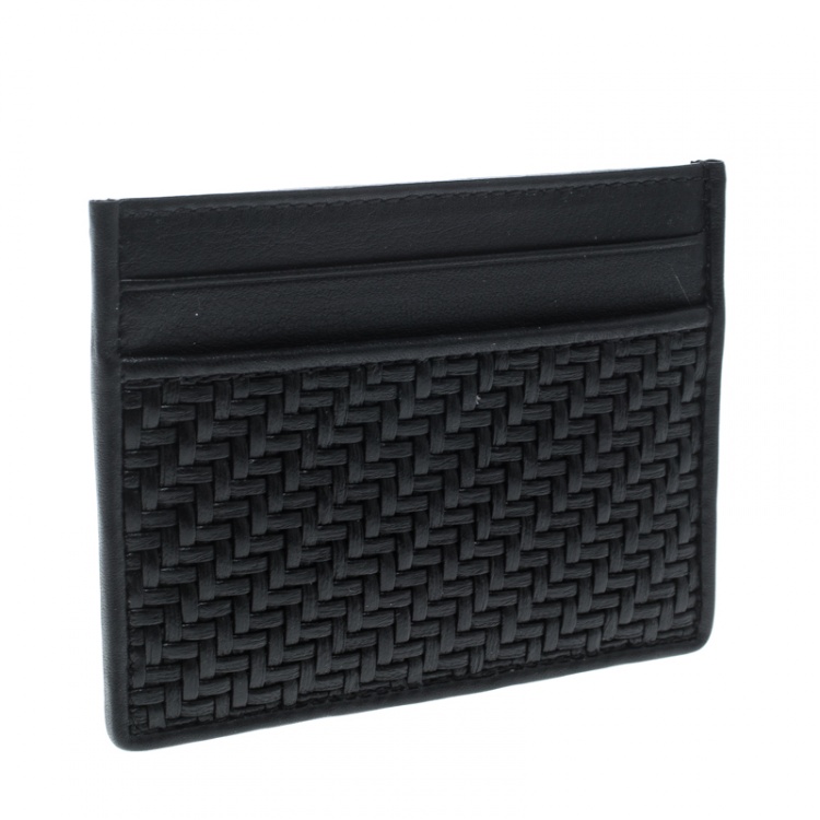 Pre Owned Ermenegildo Zegna Black Woven Leather Pelle Tessuta Card Holder
