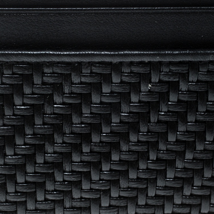 Pre Owned Ermenegildo Zegna Black Woven Leather Pelle Tessuta Card Holder