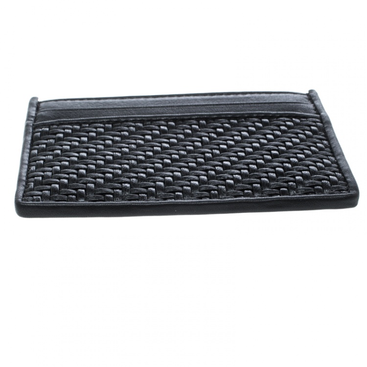 Pre Owned Ermenegildo Zegna Black Woven Leather Pelle Tessuta Card Holder