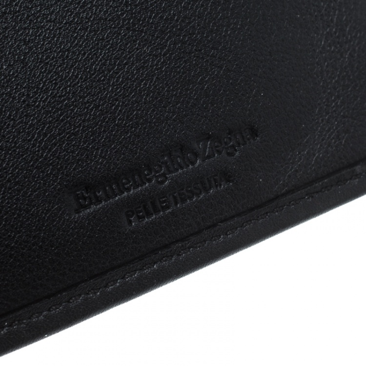 Pre Owned Ermenegildo Zegna Black Woven Leather Pelle Tessuta Card Holder