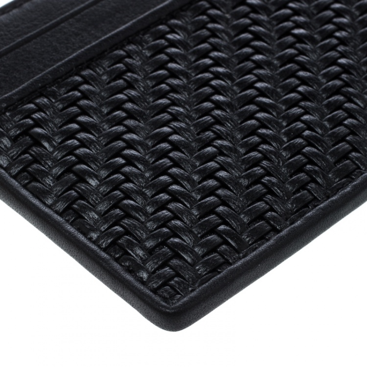 Pre Owned Ermenegildo Zegna Black Woven Leather Pelle Tessuta Card Holder
