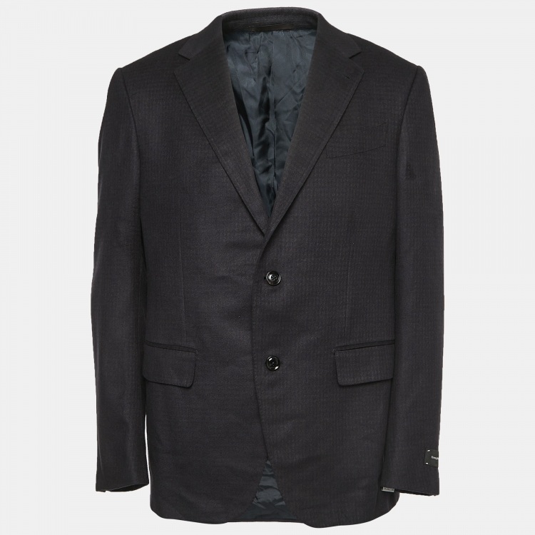Pre Owned Ermenegildo Zegna Navy Blue Patterned Silk Single Breasted Blazer XL