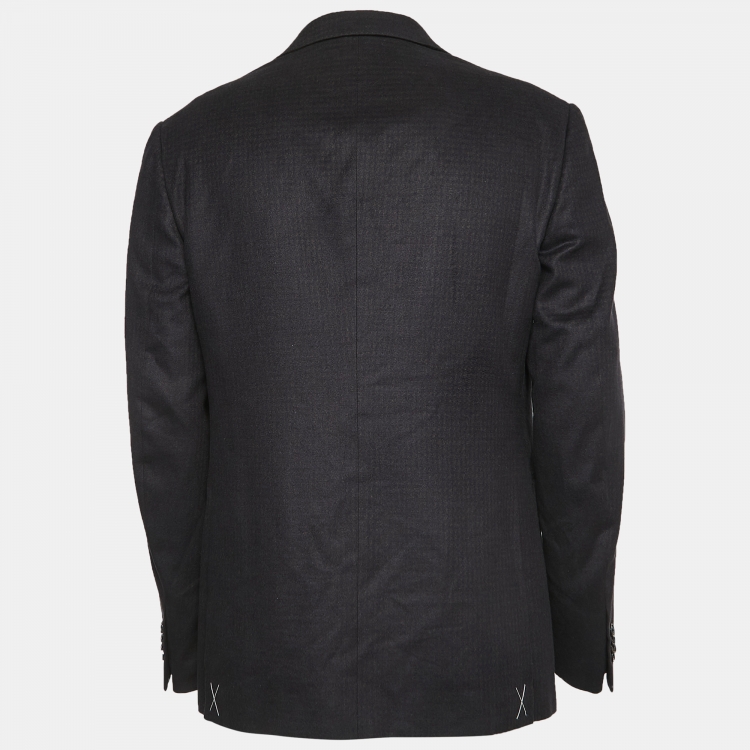 Pre Owned Ermenegildo Zegna Navy Blue Patterned Silk Single Breasted Blazer XL