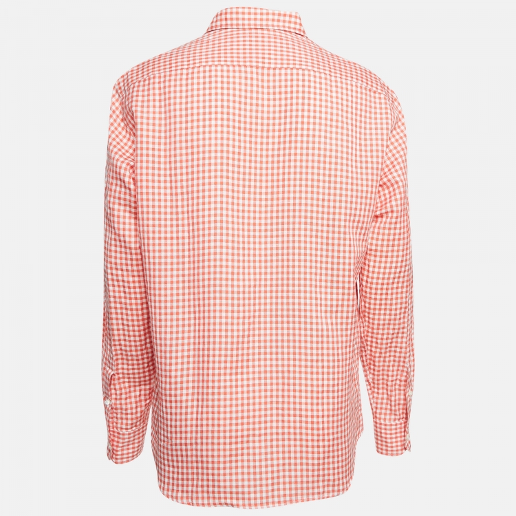 Pre Owned Ermenegildo Zegna Orange Gingham Cotton Blend Shirt XL