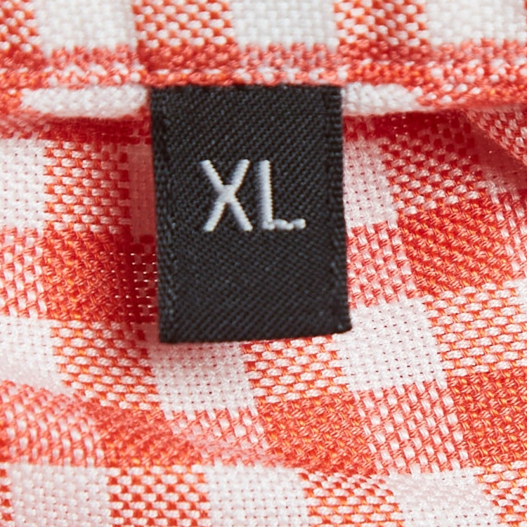 Pre Owned Ermenegildo Zegna Orange Gingham Cotton Blend Shirt XL