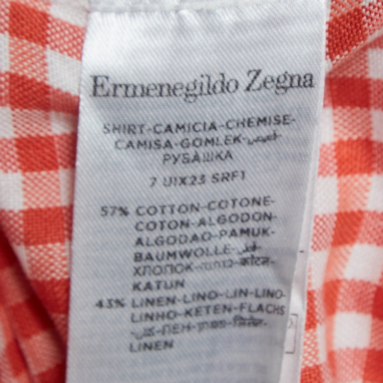 Pre Owned Ermenegildo Zegna Orange Gingham Cotton Blend Shirt XL
