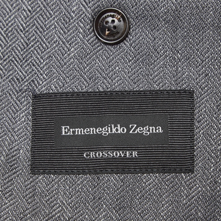Pre Owned Ermenegildo Zegna Grey Herringbone Linen Blend Blazer XXXL