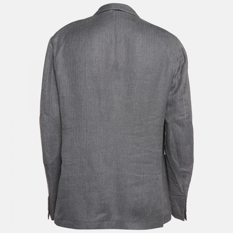 Pre Owned Ermenegildo Zegna Grey Herringbone Linen Blend Blazer XXXL