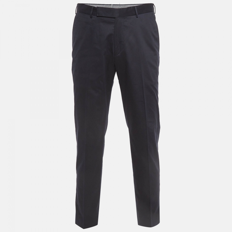 Pre Owned Ermenegildo Zegna Navy Blue Cotton Slim Fit Formal Trousers L