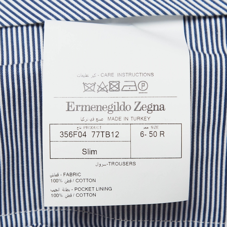 Pre Owned Ermenegildo Zegna Navy Blue Cotton Slim Fit Formal Trousers L