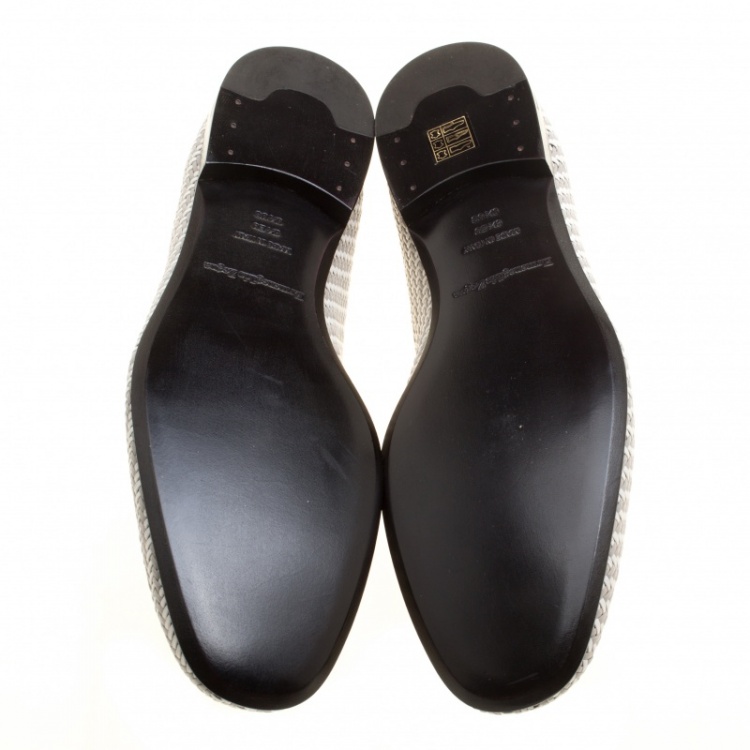 Pre Owned Ermenegildo Zegna Two Tone Woven Leather Tassel Detail Loafers Size 42.5