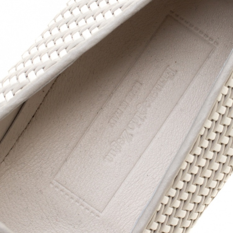 Pre Owned Ermenegildo Zegna Two Tone Woven Leather Tassel Detail Loafers Size 42.5