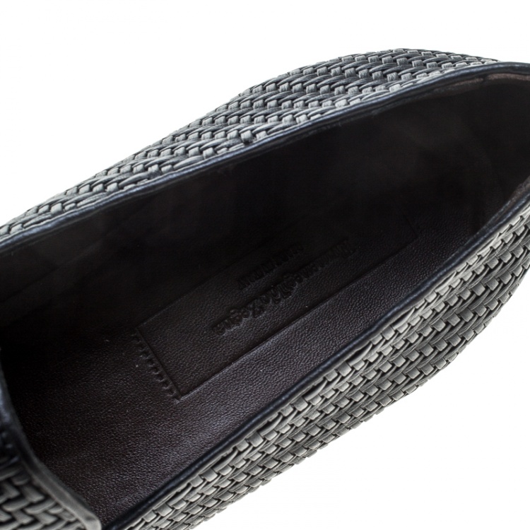 Pre Owned  Ermenegildo Zegna Black Woven Leather Lido Tassel Loafers Size 42