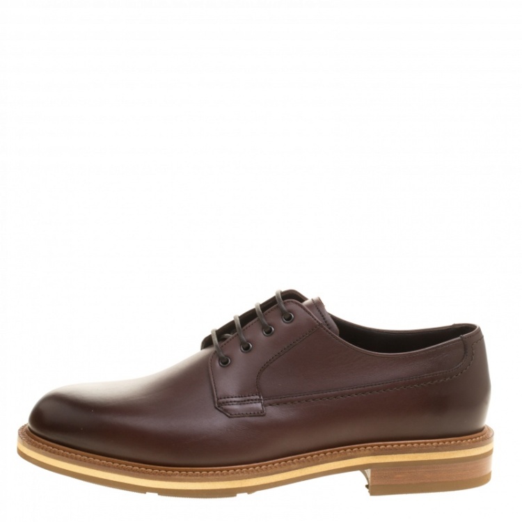 Pre Owned Ermenegildo Zegna Brown Leather Lace Up Derby Size 42 