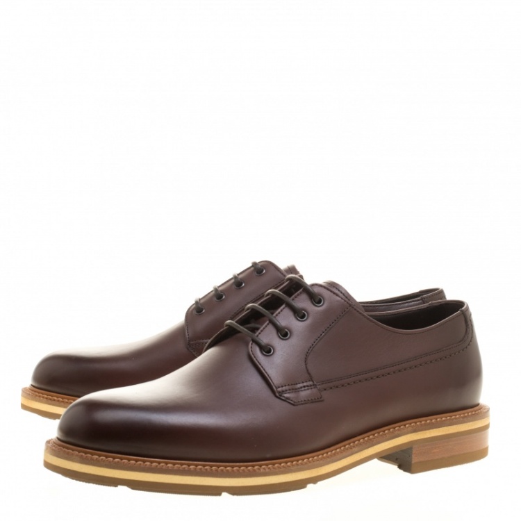 Pre Owned Ermenegildo Zegna Brown Leather Lace Up Derby Size 42 