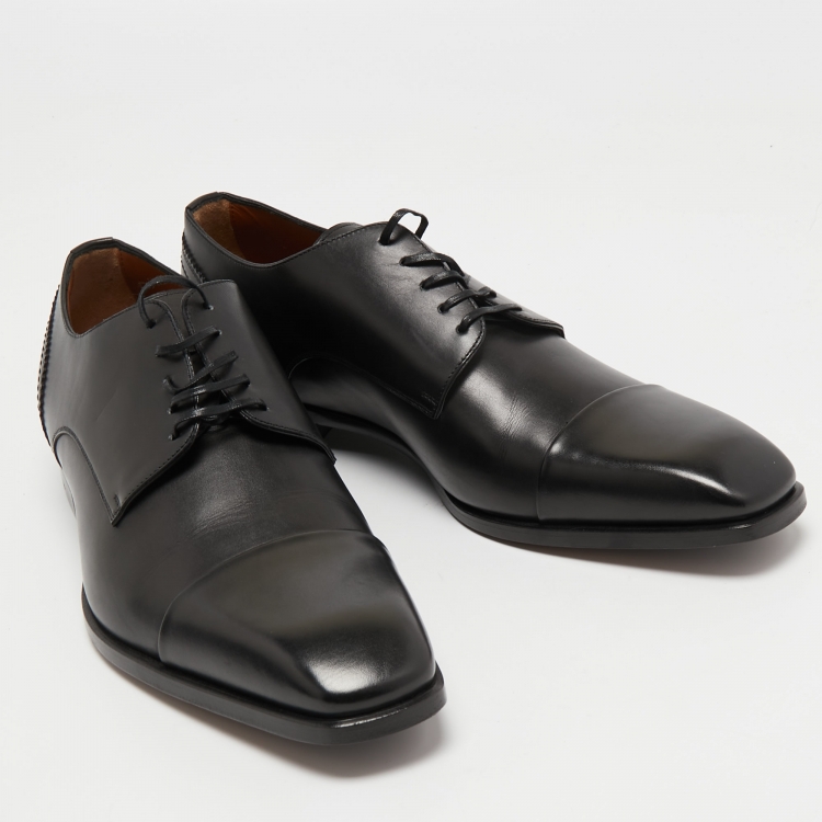Pre Owned Ermenegildo Zegna Black Leather Lace Up Derby Size 43.5