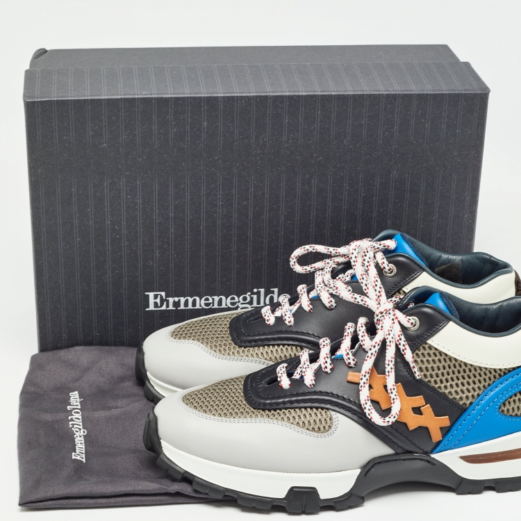 Pre Owned Ermenegildo Zegna Multicolor Leather And Mesh Cesare Low Top Sneakers Size 43.5