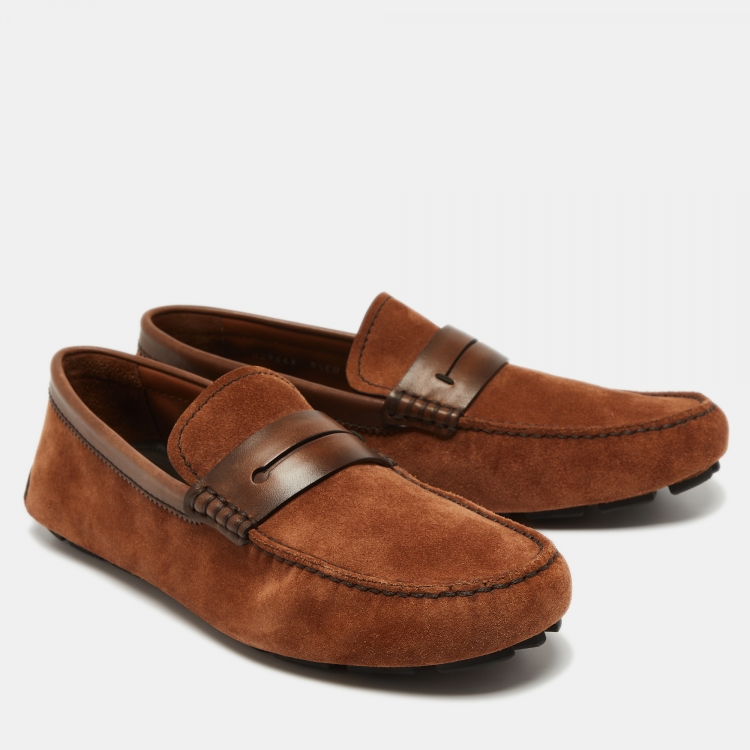 Pre Owned Ermenegildo Zegna Brown Suede Penny Loafers Size 43.5
