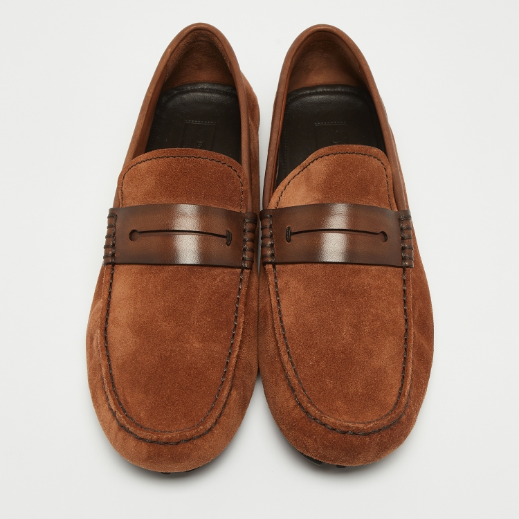 Pre Owned Ermenegildo Zegna Brown Suede Penny Loafers Size 43.5