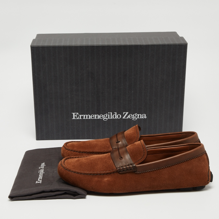 Pre Owned Ermenegildo Zegna Brown Suede Penny Loafers Size 43.5