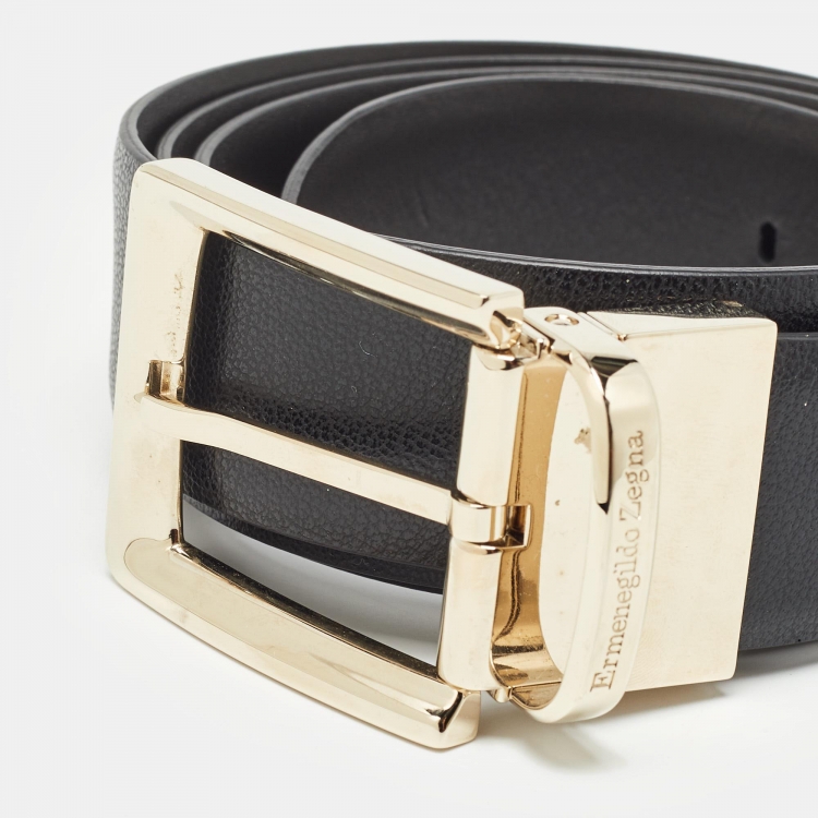 Pre Owned Ermenegildo Zegna Black Leather Buckle Cut to Size Belt
