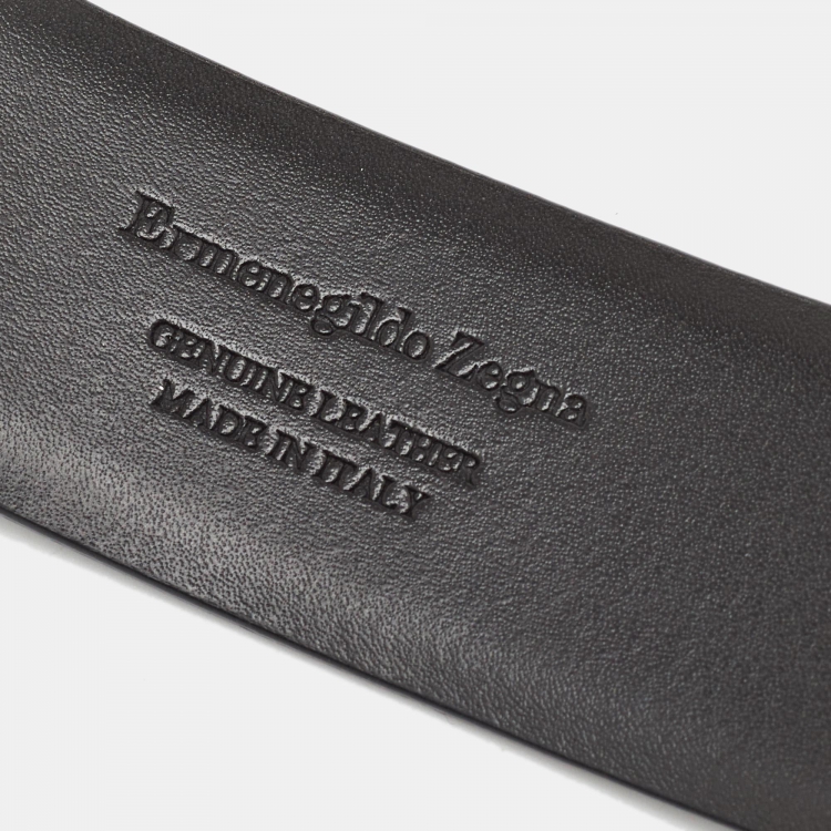 Pre Owned Ermenegildo Zegna Black Leather Buckle Cut to Size Belt
