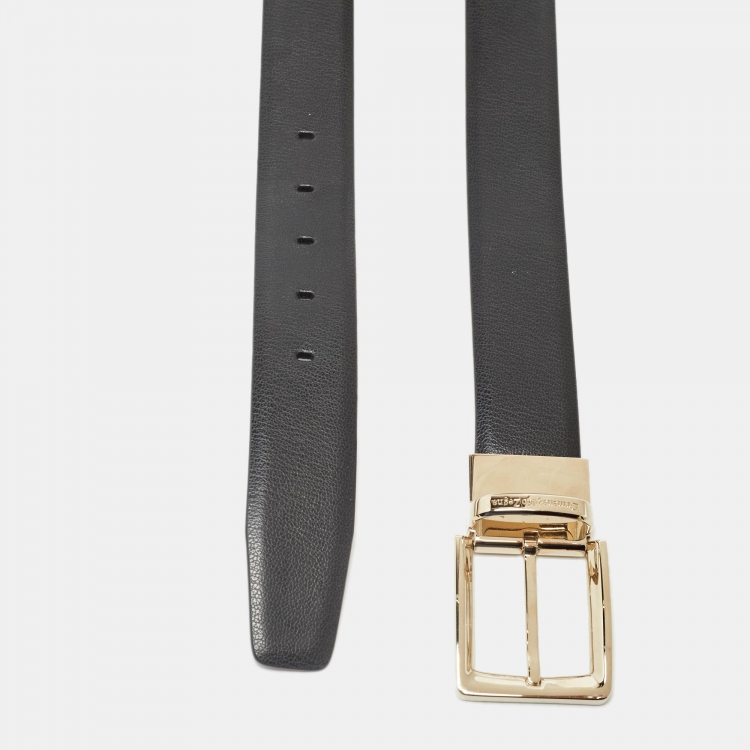 Pre Owned Ermenegildo Zegna Black Leather Buckle Cut to Size Belt