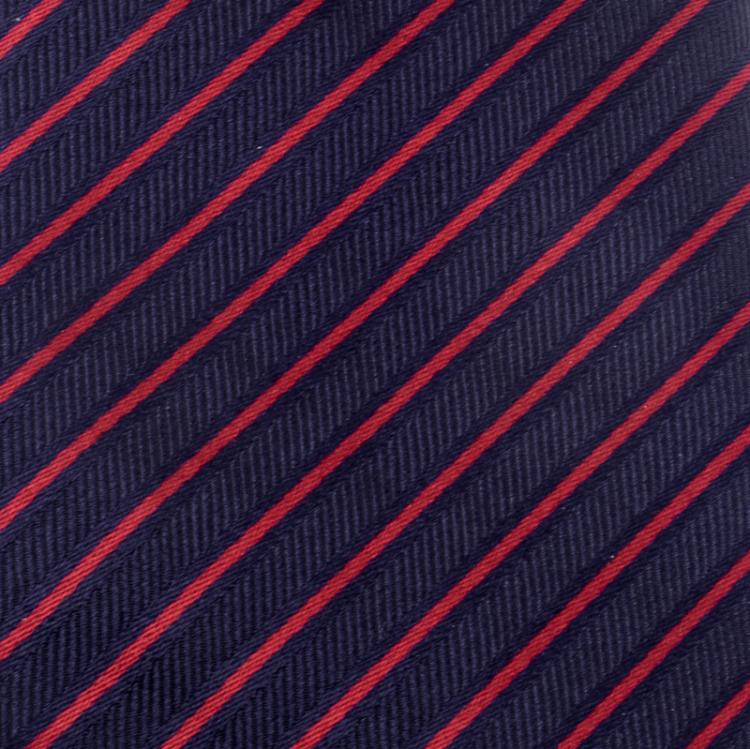 مملوكة مسبقًا Ermenegildo Zegna Navy Blue And Red Striped Woven Silk Tie