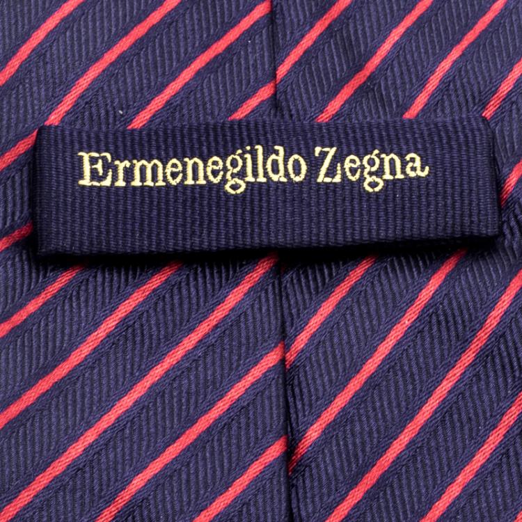 مملوكة مسبقًا Ermenegildo Zegna Navy Blue And Red Striped Woven Silk Tie