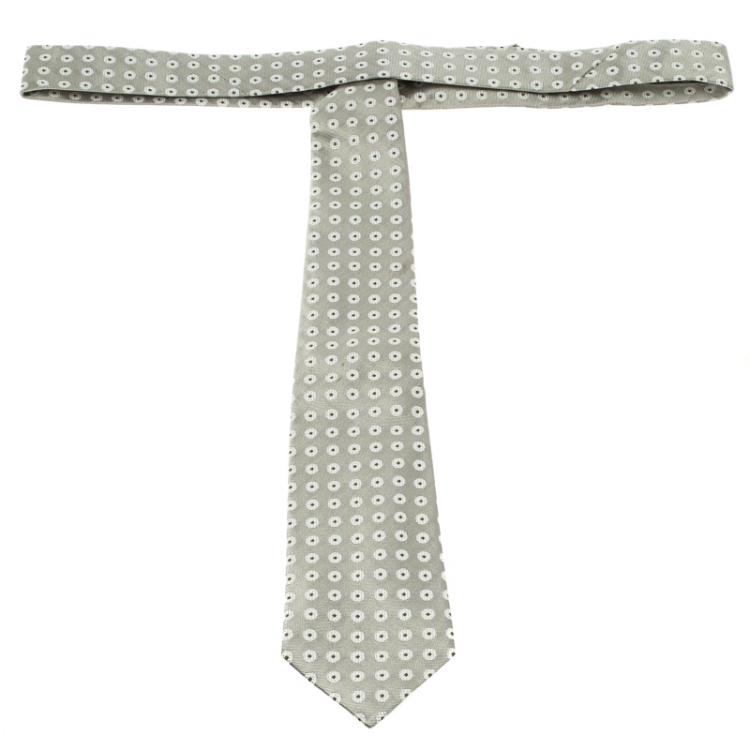 Pre Owned Ermenegildo Zegna Grey Dotted Woven Silk Tie