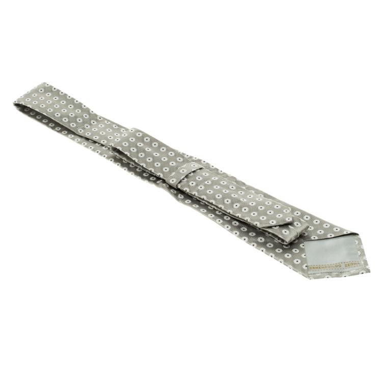 Pre Owned Ermenegildo Zegna Grey Dotted Woven Silk Tie