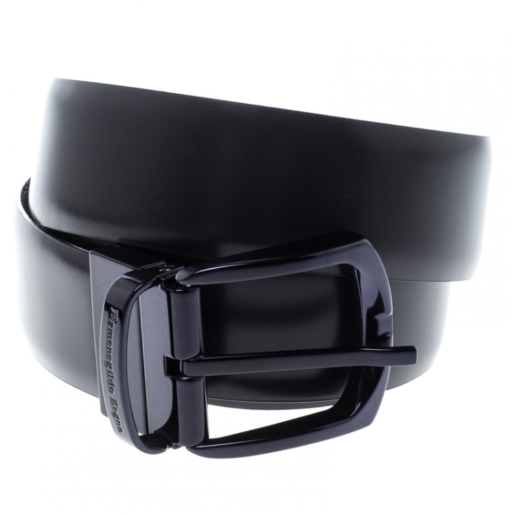 Pre Owned Ermenegildo Zegna Navy Blue Leather Belt 90 CM