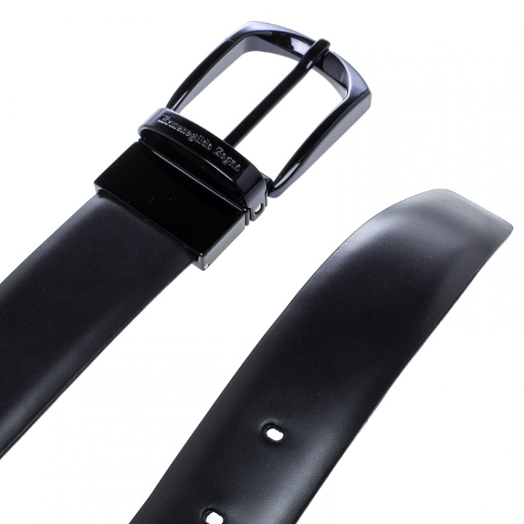 Pre Owned Ermenegildo Zegna Navy Blue Leather Belt 90 CM