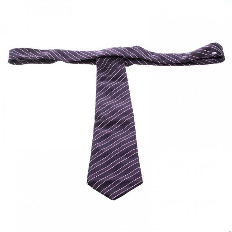 Pre Owned Ermenegildo Zegna Purple Diagonal Striped Silk Jacquard Tie