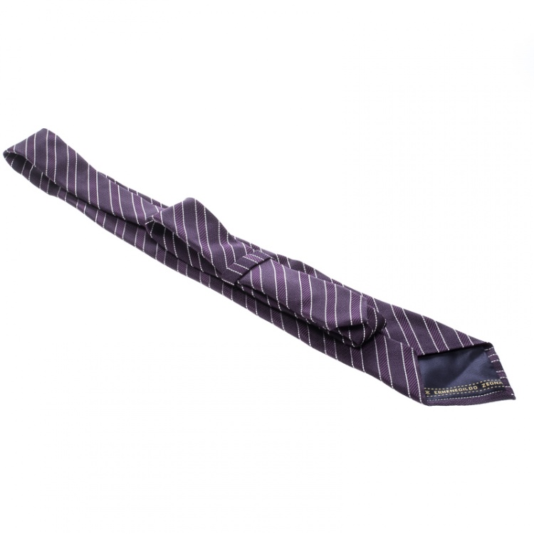 Pre Owned Ermenegildo Zegna Purple Diagonal Striped Silk Jacquard Tie