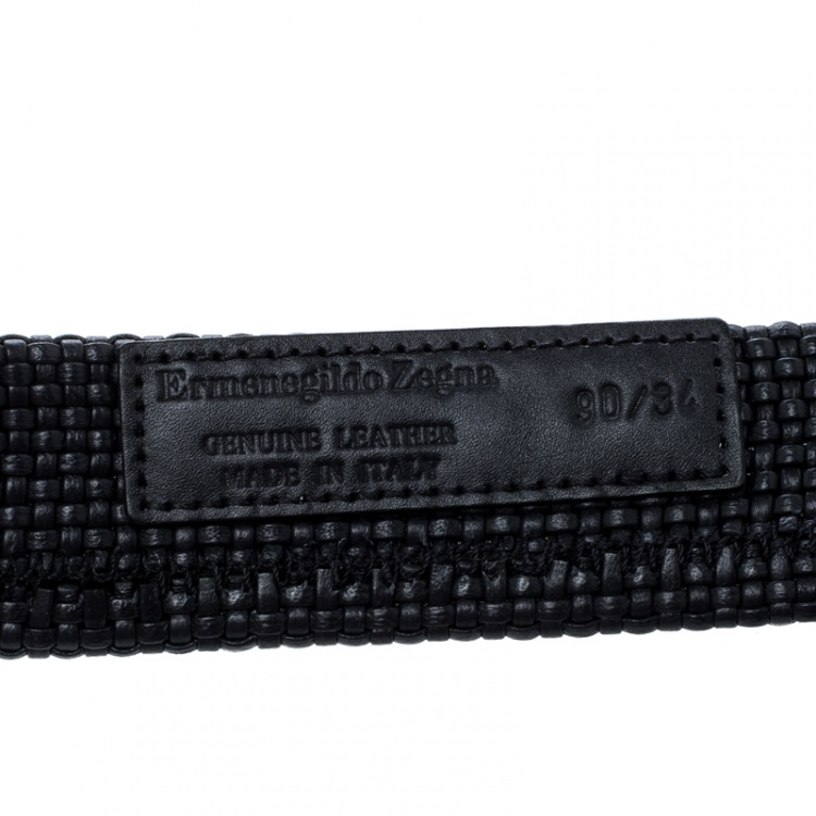 Pre Owned Ermenegildo Zegna Black Woven Leather Elastic Belt 90 CM