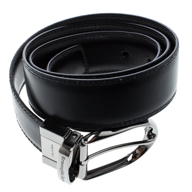 Pre Owned Ermenegildo Zegna Black Leather Belt 90cm
