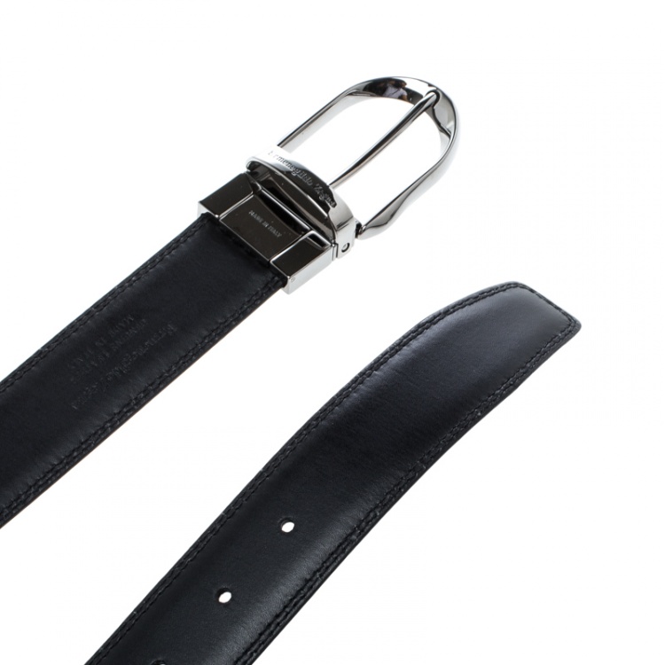 Pre Owned Ermenegildo Zegna Black Leather Belt 90cm