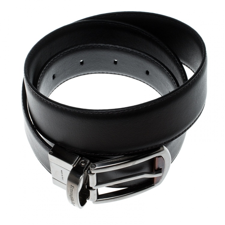 Pre Owned Ermenegildo Zegna Black Leather Belt 90cm